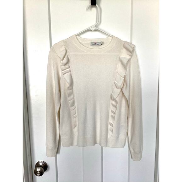 Vineyard Vines Girls Ruffle Crew Neck Sweater Marshmallow White Size Large - Picture 1 of 11
